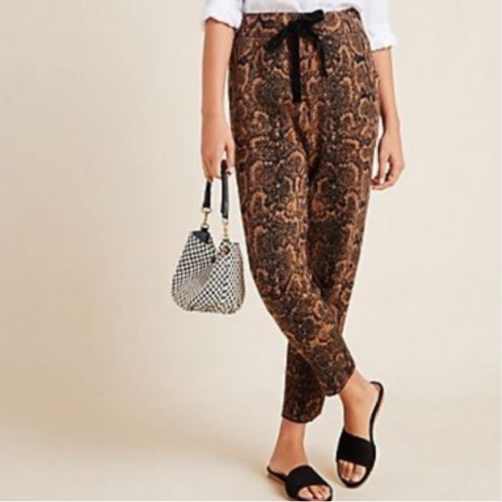 Anthropologie Snake Python Print Soft Stretch Pants Velvet Tie Waist